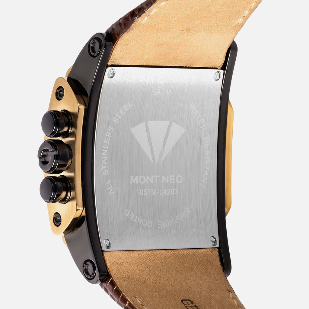 Men Quartz Silver Dial Multi-Function Leather Watch 1057M-L4203