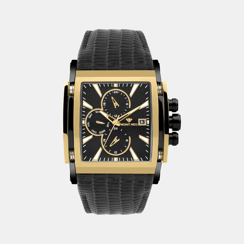 Men Quartz Black Dial Multi-Function Leather Watch G1057M-L4203