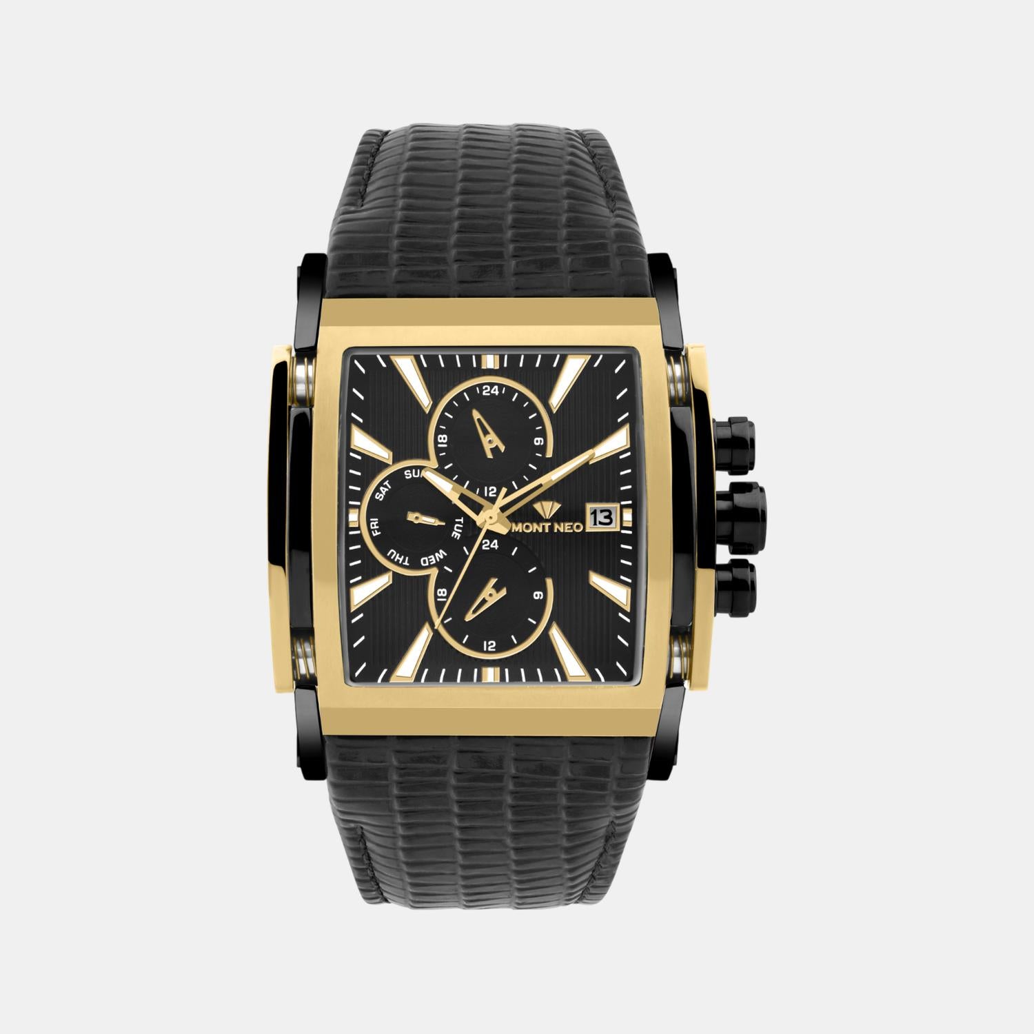 Men Quartz Black Dial Multi-Function Leather Watch G1057M-L4203