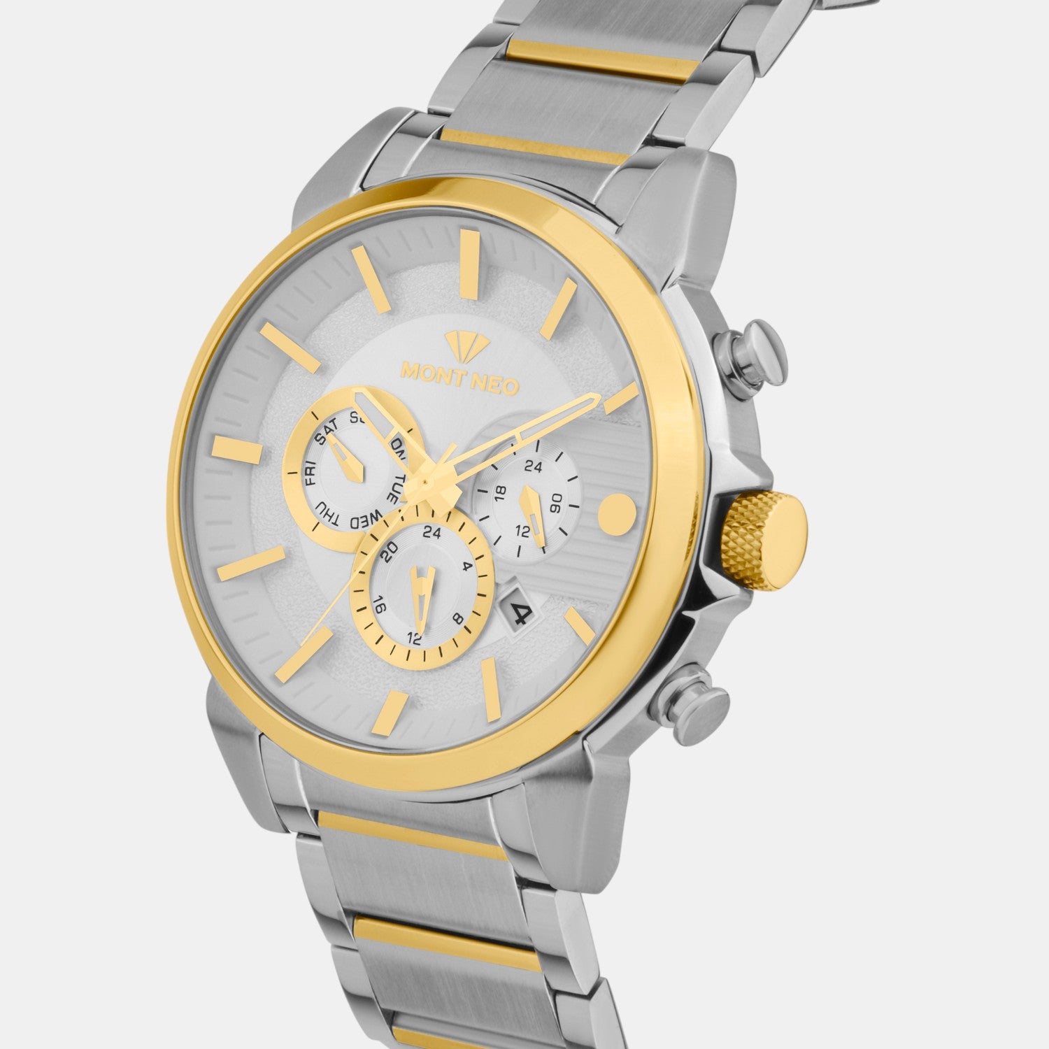 Men Quartz Silver Dial Chronograph Stainless Steel Watch 1058M-M1203