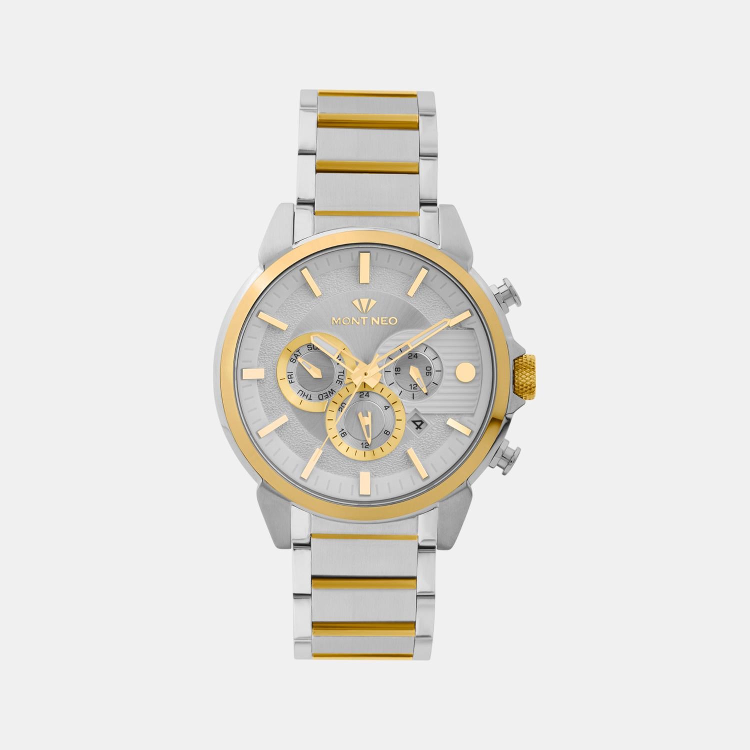 Mont Neo Men Quartz Silver Dial Chronograph Stainless Steel Watch 1058M-M1203