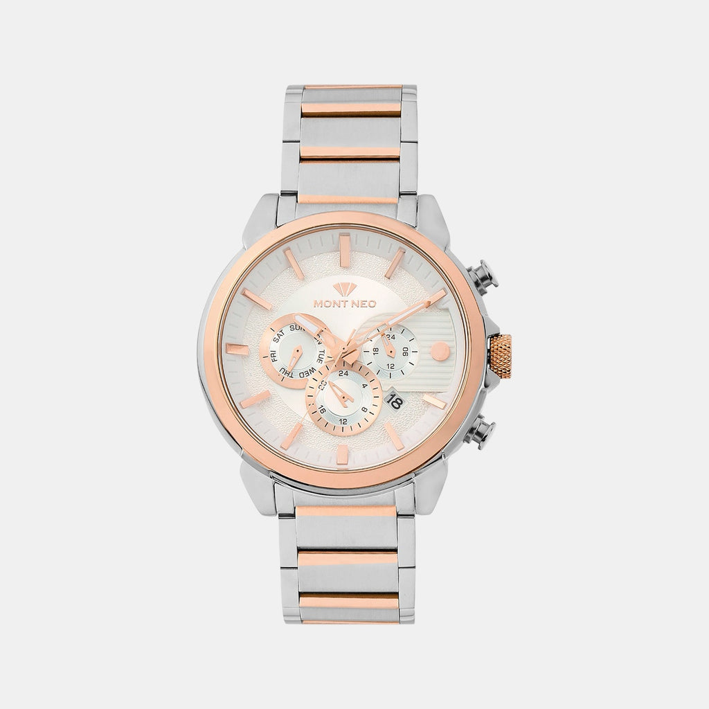 Men Quartz Silver Dial Multi-Function Metal Watch 1058M-M1303