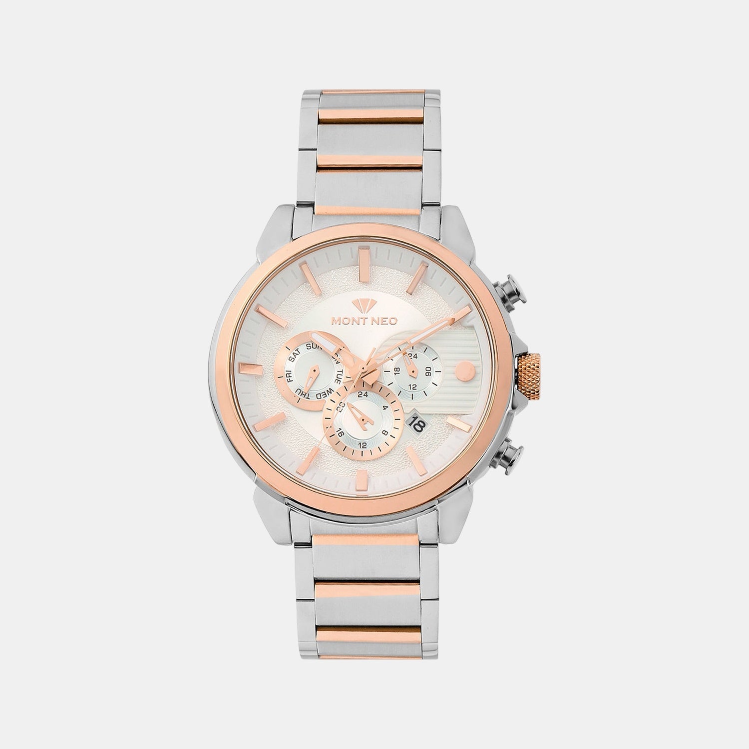 Men Quartz Silver Dial Multi-Function Metal Watch 1058M-M1303