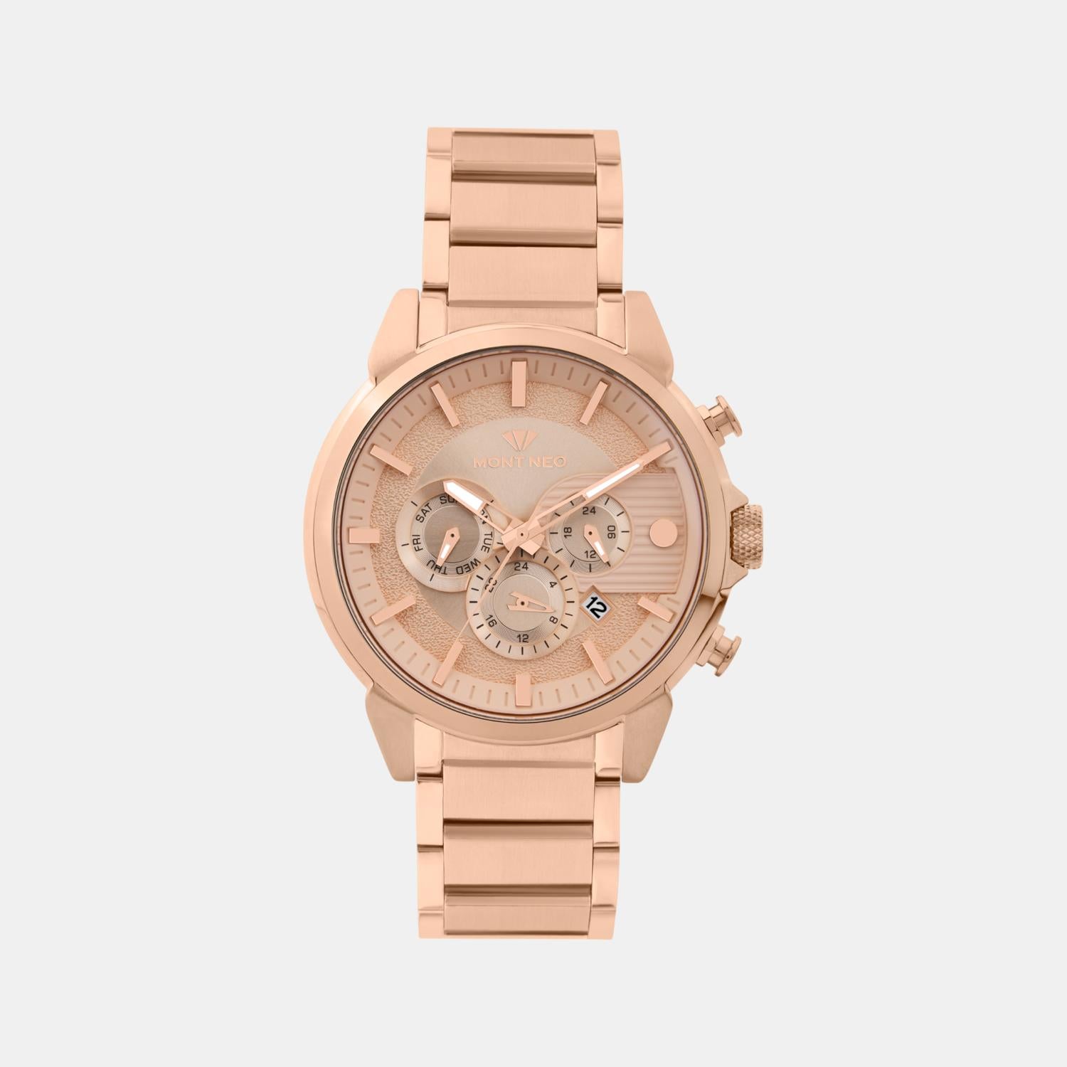 Men Quartz Rose Gold Dial Multi-Function Metal Watch 1058M-M3307