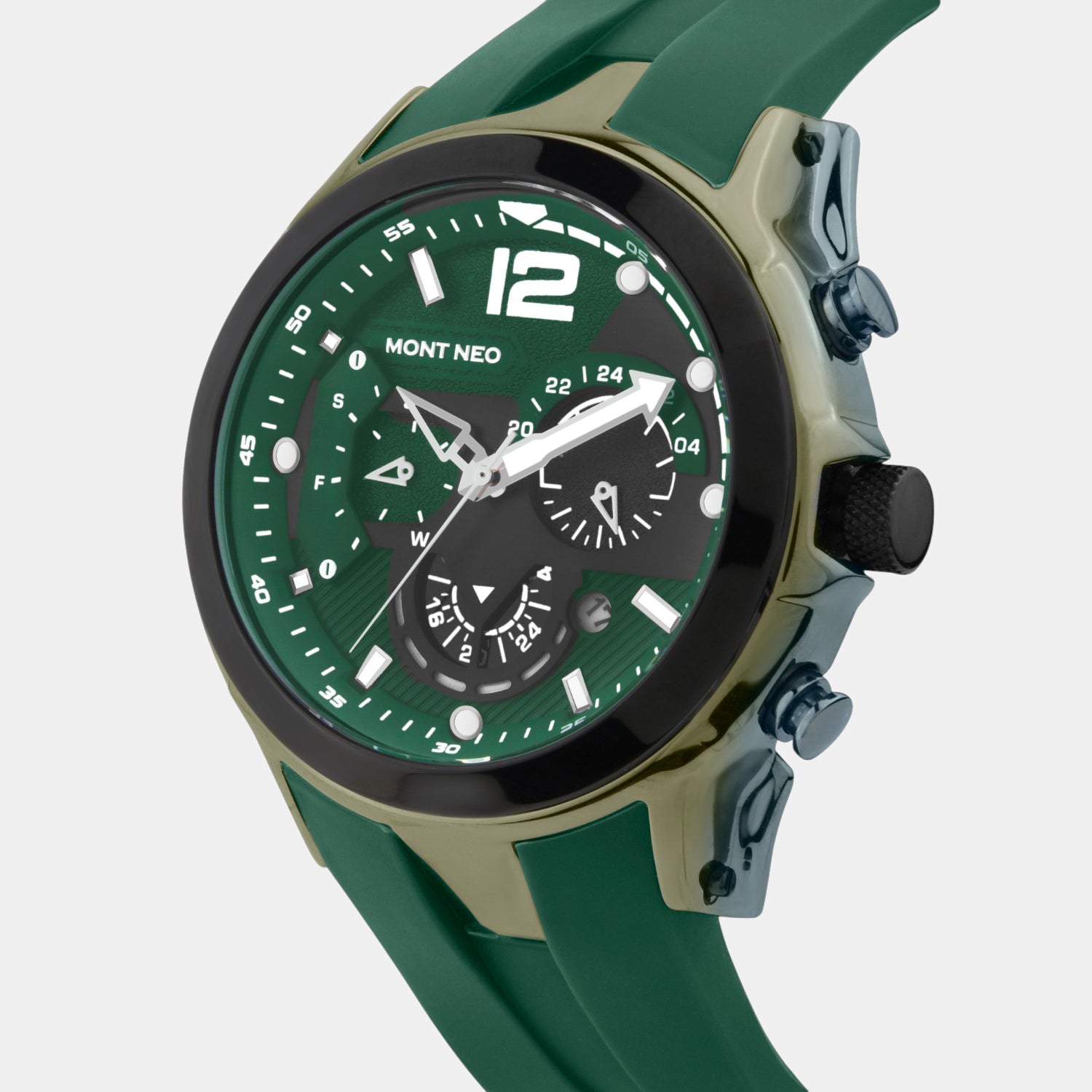 Men Quartz Green Dial Chronograph Silicone Watch G1059C-P10414