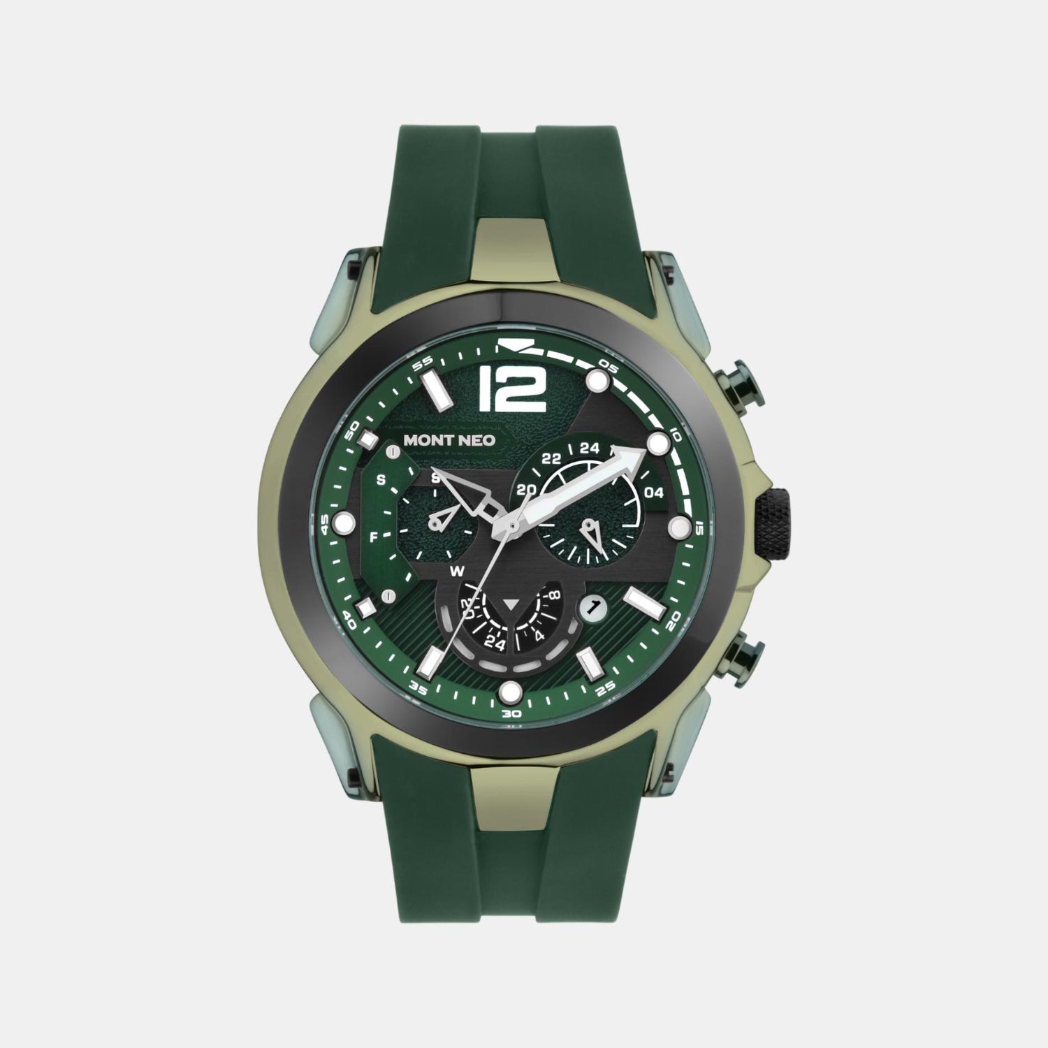 Men Quartz Green Dial Chronograph Silicone Watch G1059C-P10414