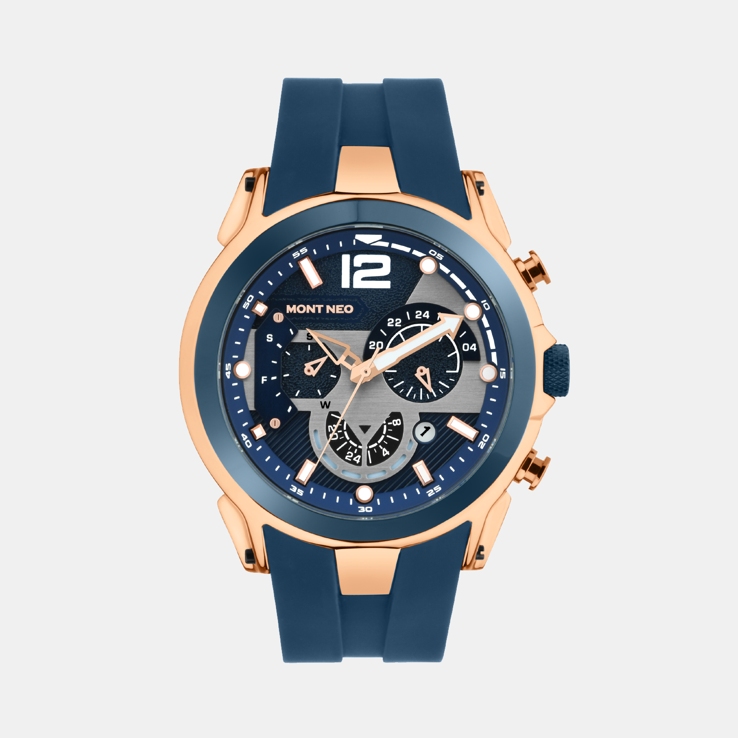 Mont Neo Men Quartz Blue Dial Chronograph Silicone Watch G1059C-P3505