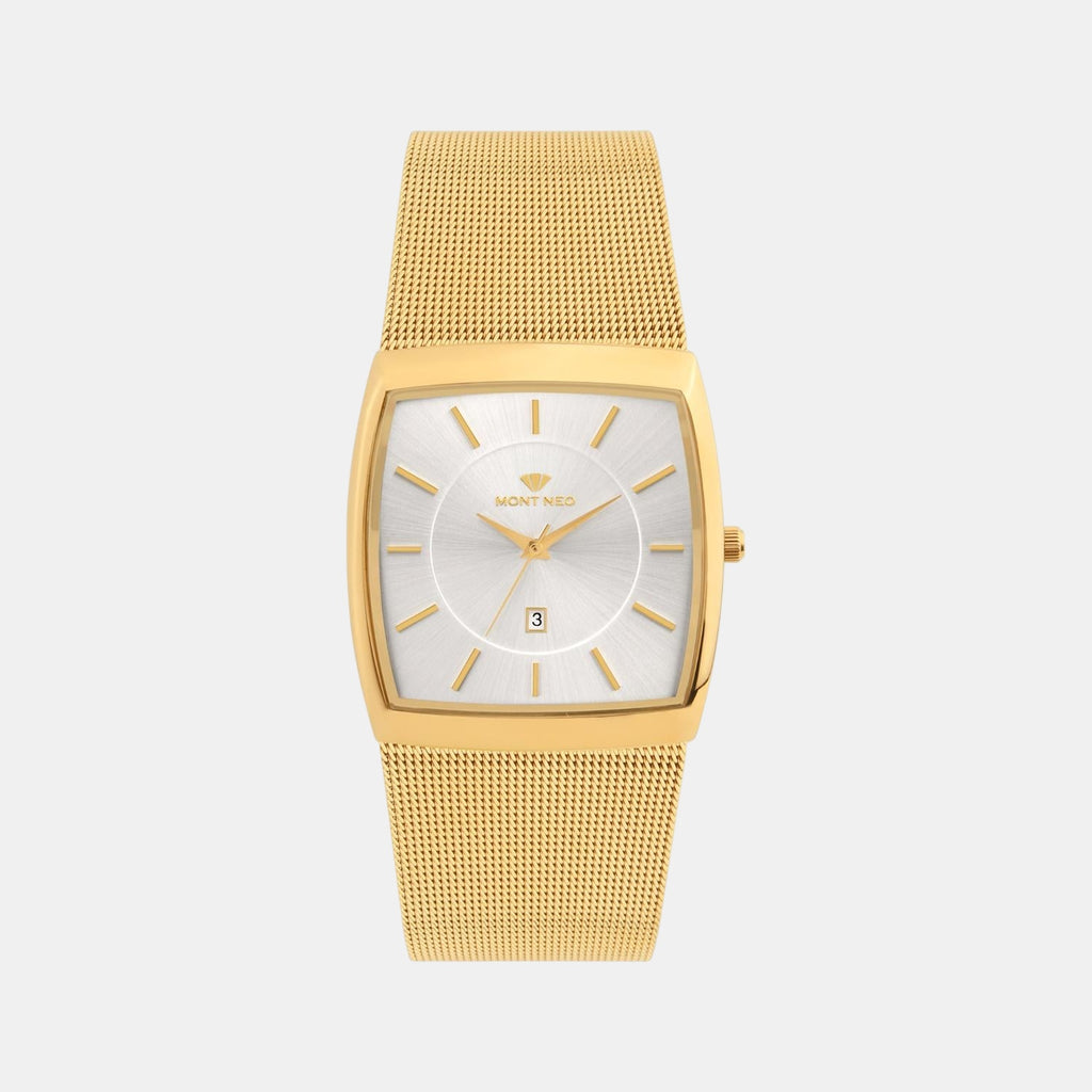 Men Quartz Silver Dial Analog Mesh Watch 1060E-B2203