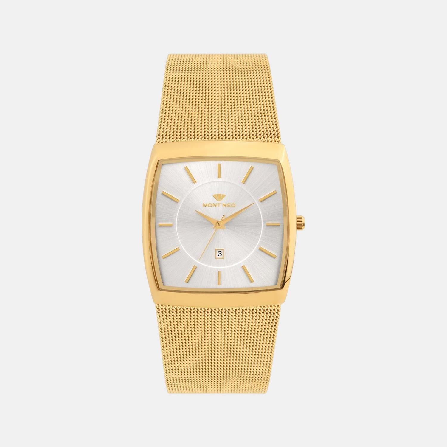 Men Quartz Silver Dial Analog Mesh Watch 1060E-B2203