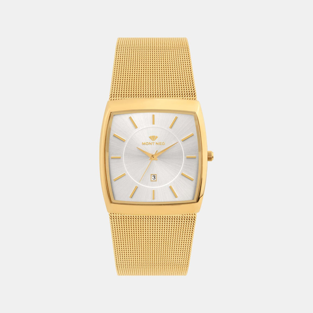 Men Quartz Silver Dial Analog Mesh Watch 1060E-B2203