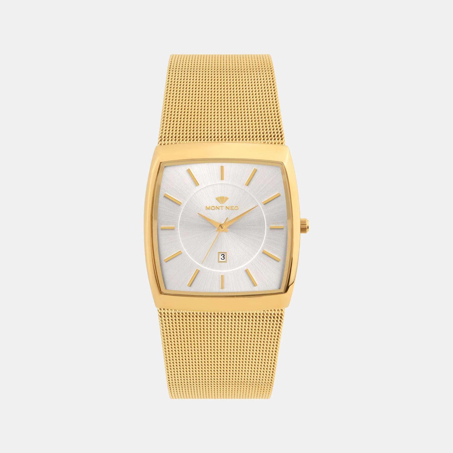 Men Quartz Silver Dial Analog Mesh Watch 1060E-B2203