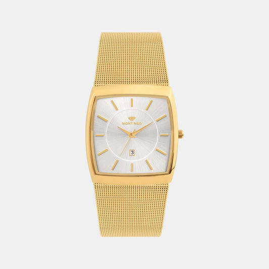 Men Quartz Silver Dial Analog Mesh Watch 1060E-B2203