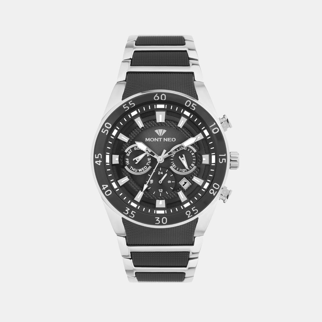 Men Quartz Black Dial Multi-Function Metal Watch 1062M-M1404