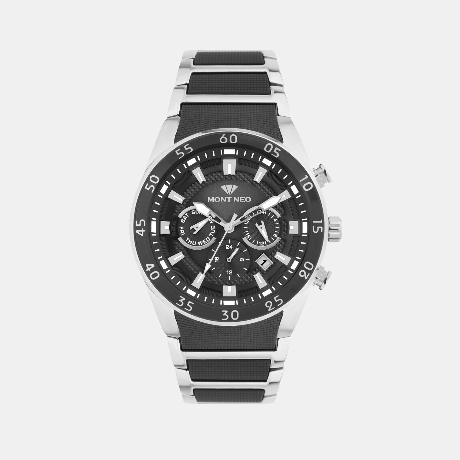 Men Quartz Black Dial Multi-Function Metal Watch 1062M-M1404