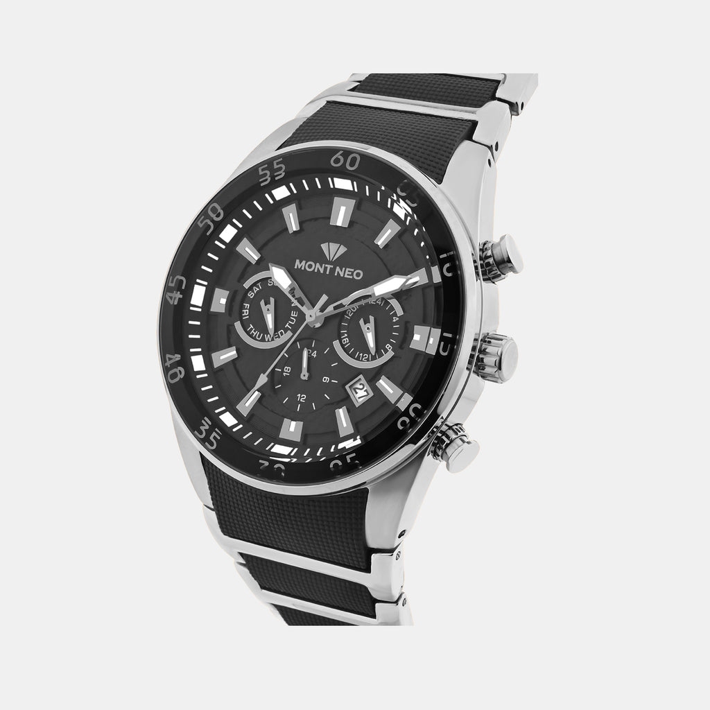 Men Quartz Black Dial Multi-Function Metal Watch 1062M-M1404