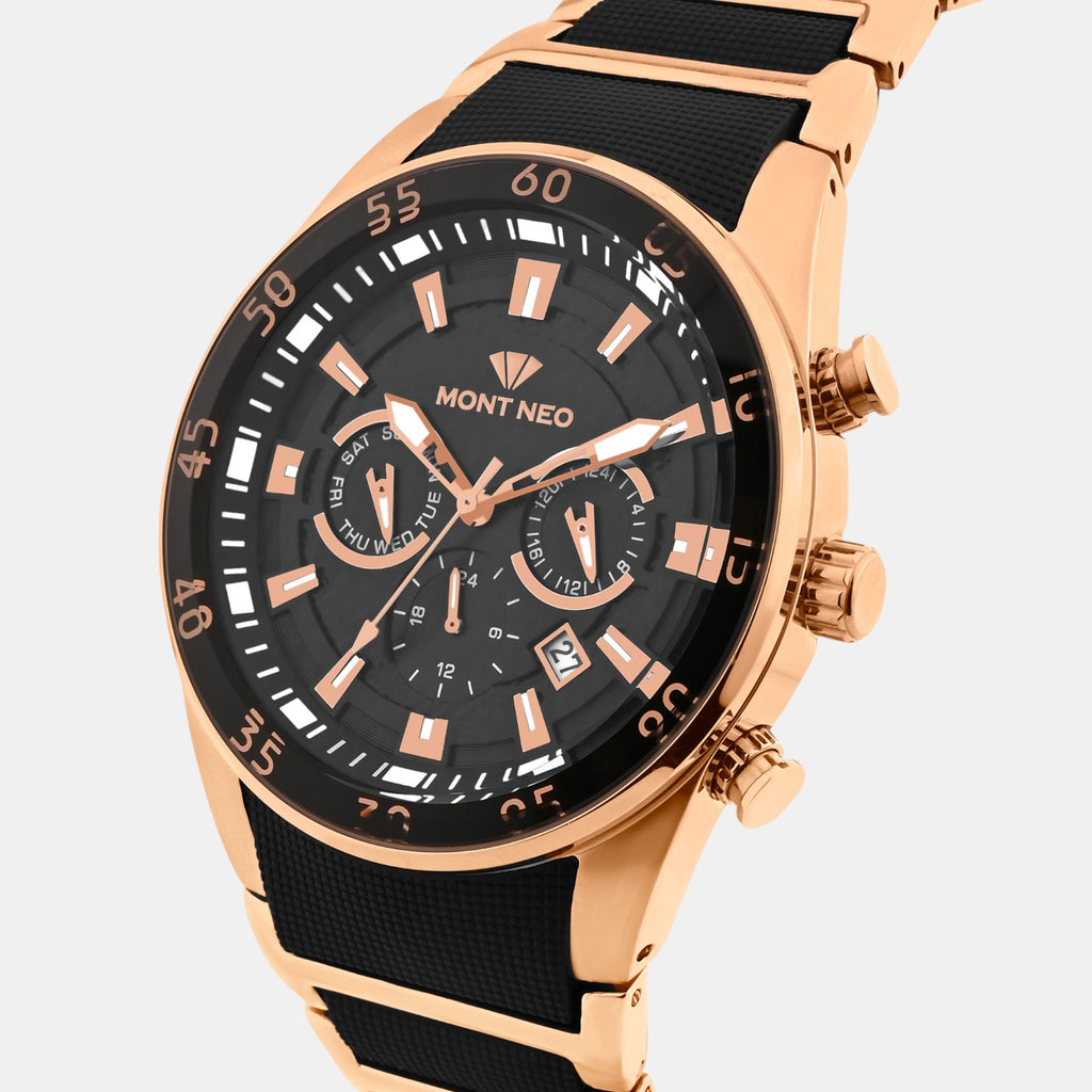 Men Quartz Black Dial Multi-Function Metal Watch G1062M-M2404