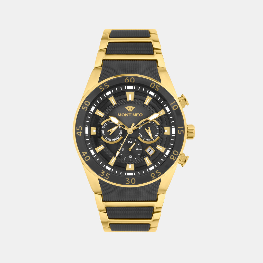 Men Quartz Black Dial Multi-Function Metal Watch 1062M-M2404