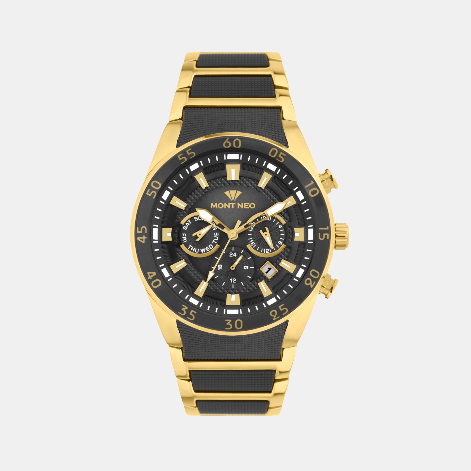 Men Quartz Black Dial Multi-Function Metal Watch 1062M-M2404