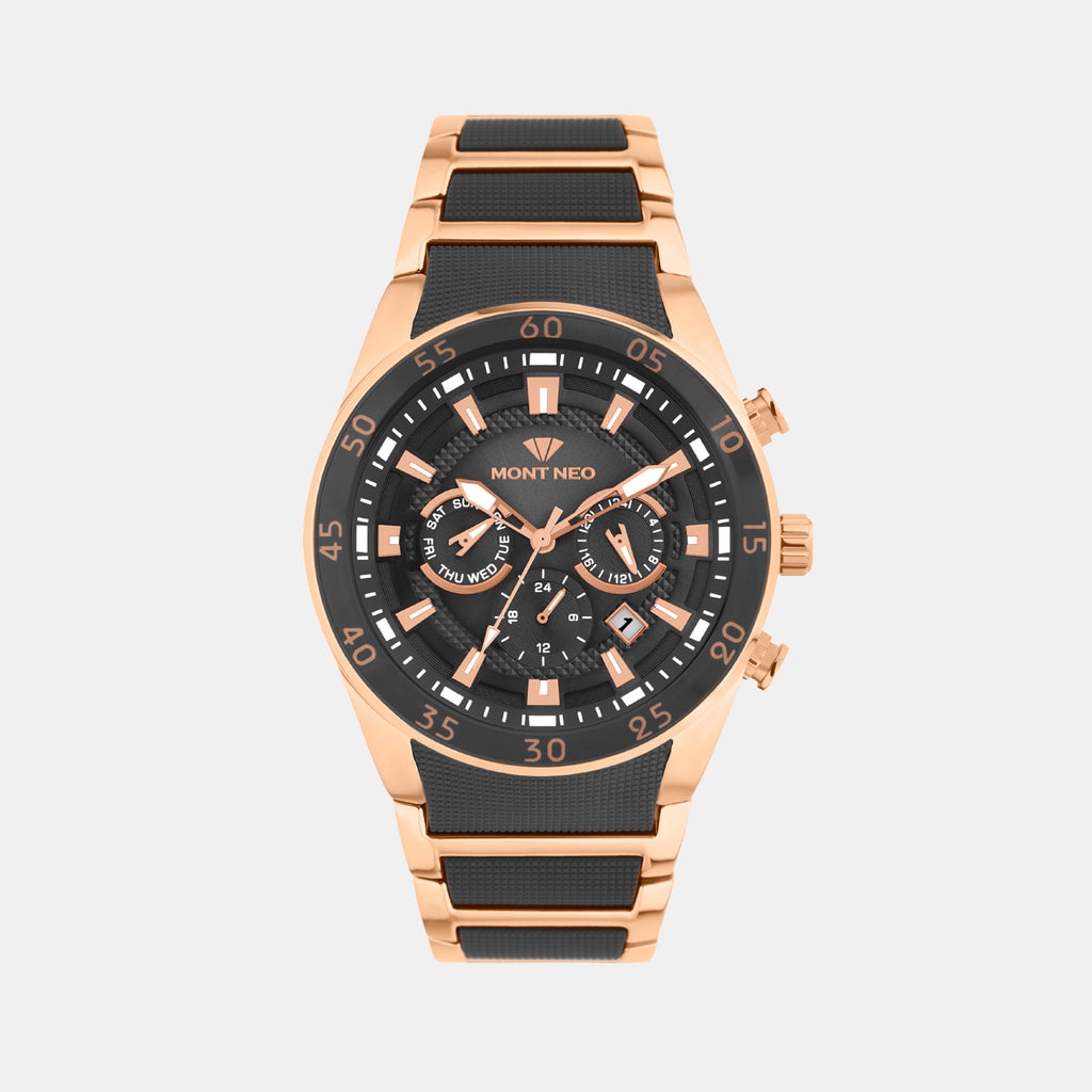 Men Quartz Black Dial Multi-Function Metal Watch 1062M-M3404