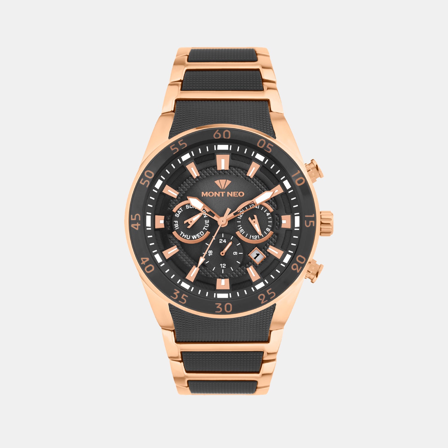 Men Quartz Black Dial Multi-Function Metal Watch 1062M-M3404