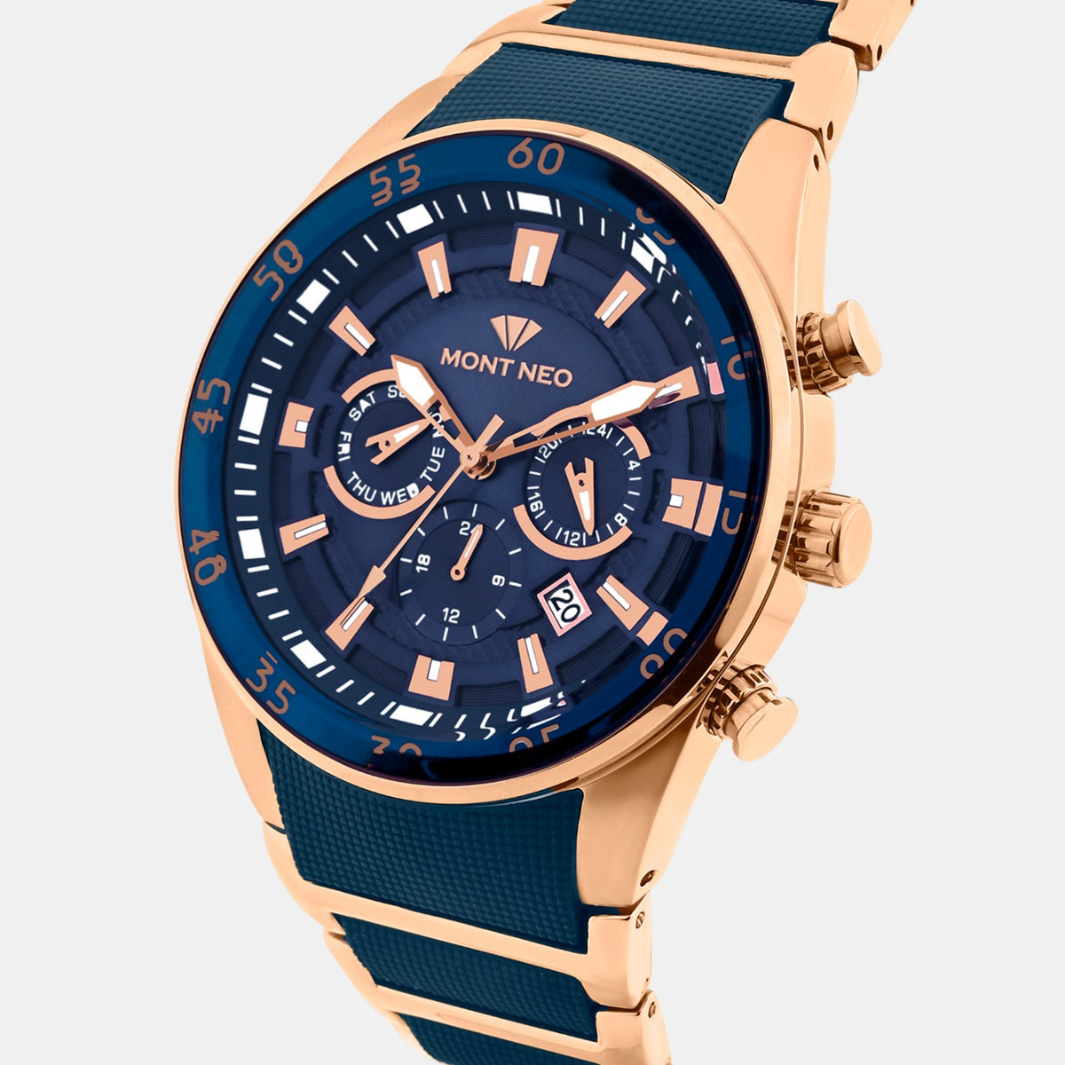 Men Quartz Blue Dial Multi-Function Metal Watch G1062M-M3505