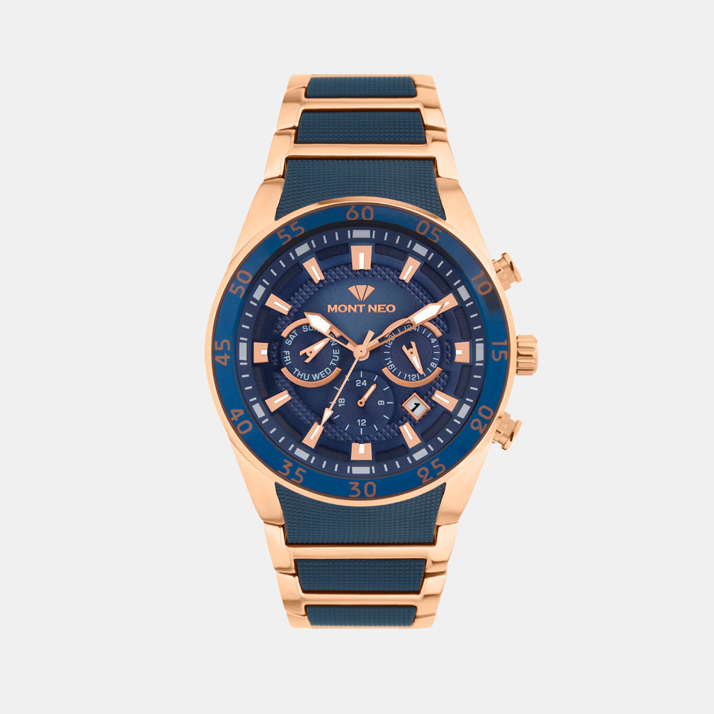 Men Quartz Blue Dial Multi-Function Metal Watch 1062M-M3505