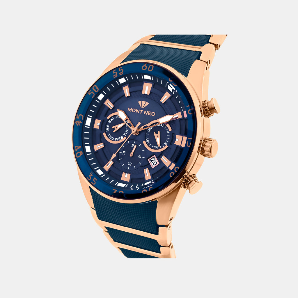 Men Quartz Blue Dial Multi-Function Metal Watch 1062M-M3505