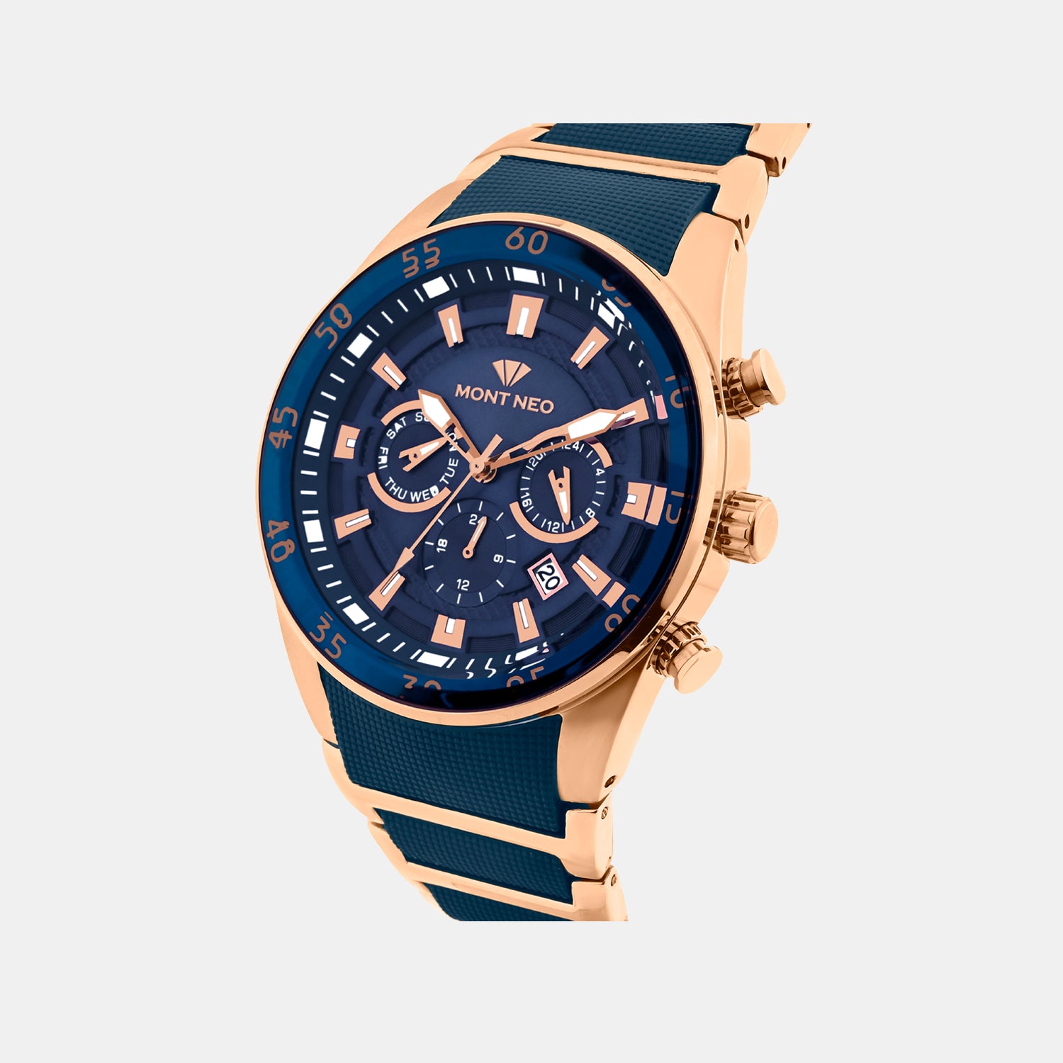 Men Quartz Blue Dial Multi-Function Metal Watch 1062M-M3505