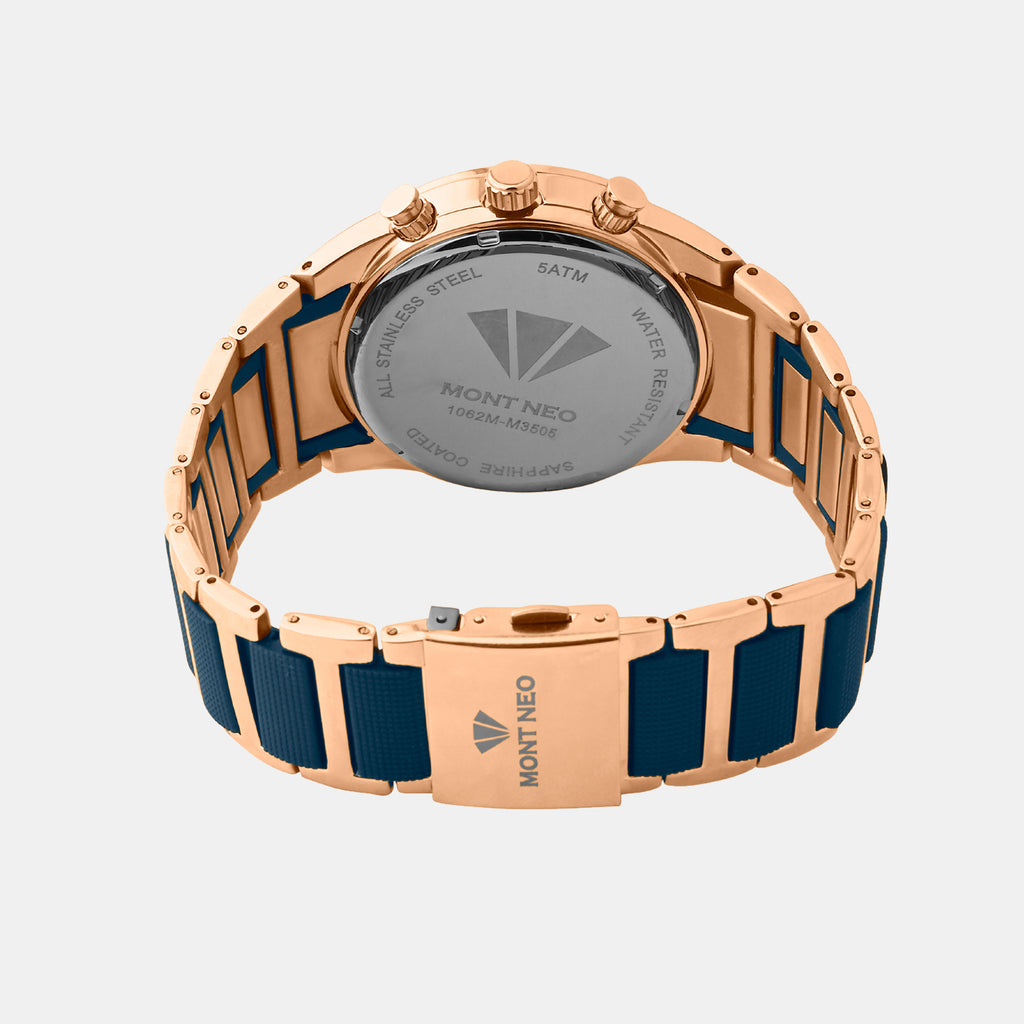 Men Quartz Blue Dial Multi-Function Metal Watch 1062M-M3505