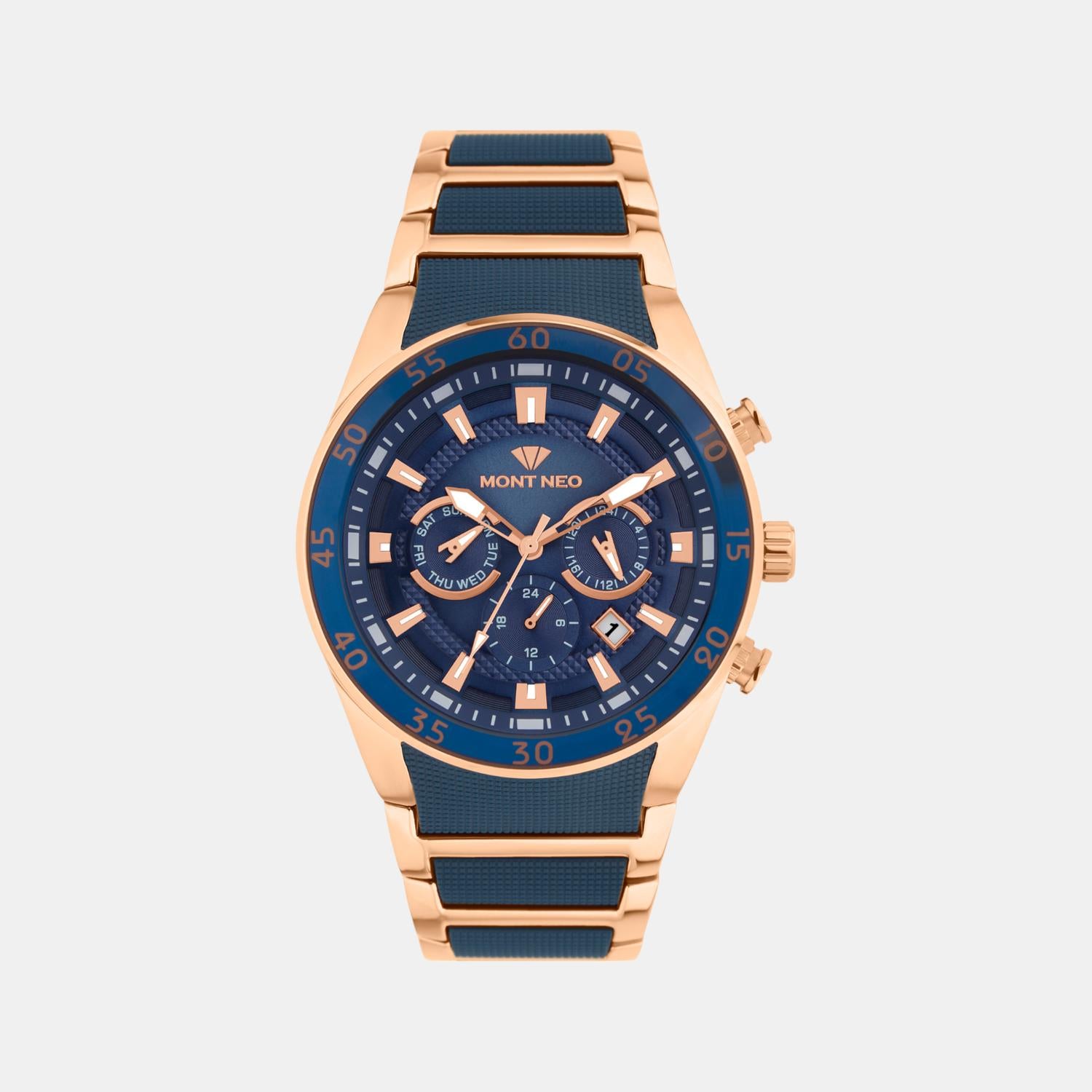 Men Quartz Blue Dial Multi-Function Metal Watch G1062M-M3505