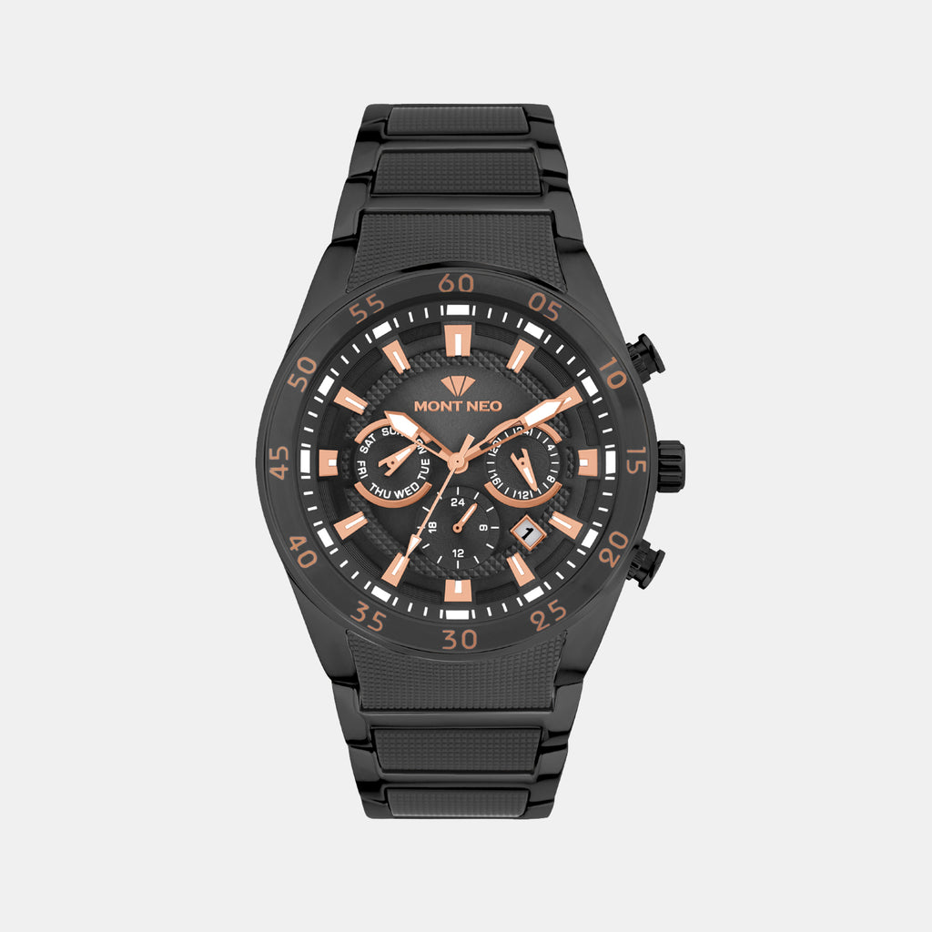 Men Quartz Black Dial Multi-Function Metal Watch G1062M-M4404