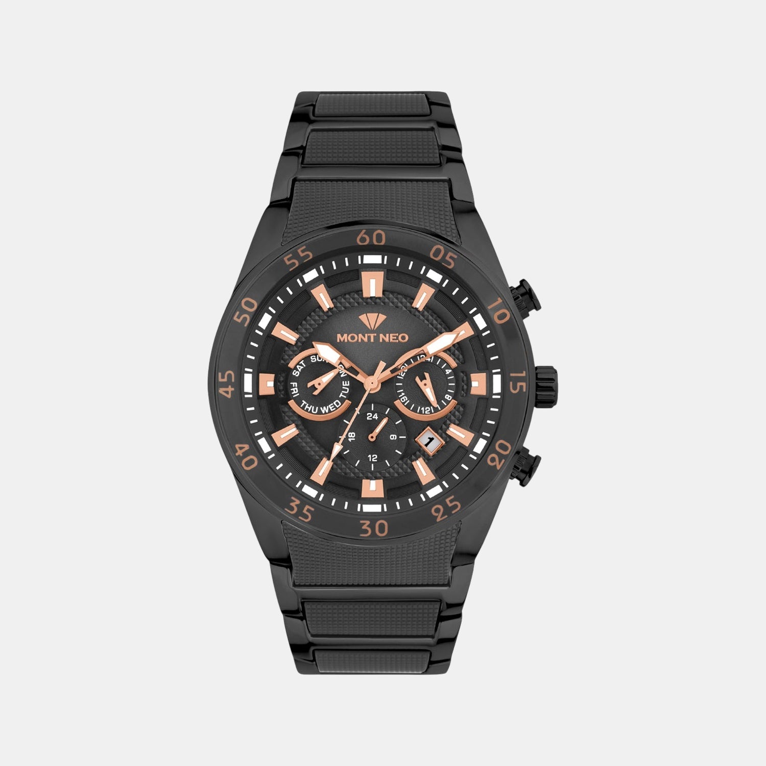 Men Quartz Black Dial Multi-Function Metal Watch 1062M-M4404