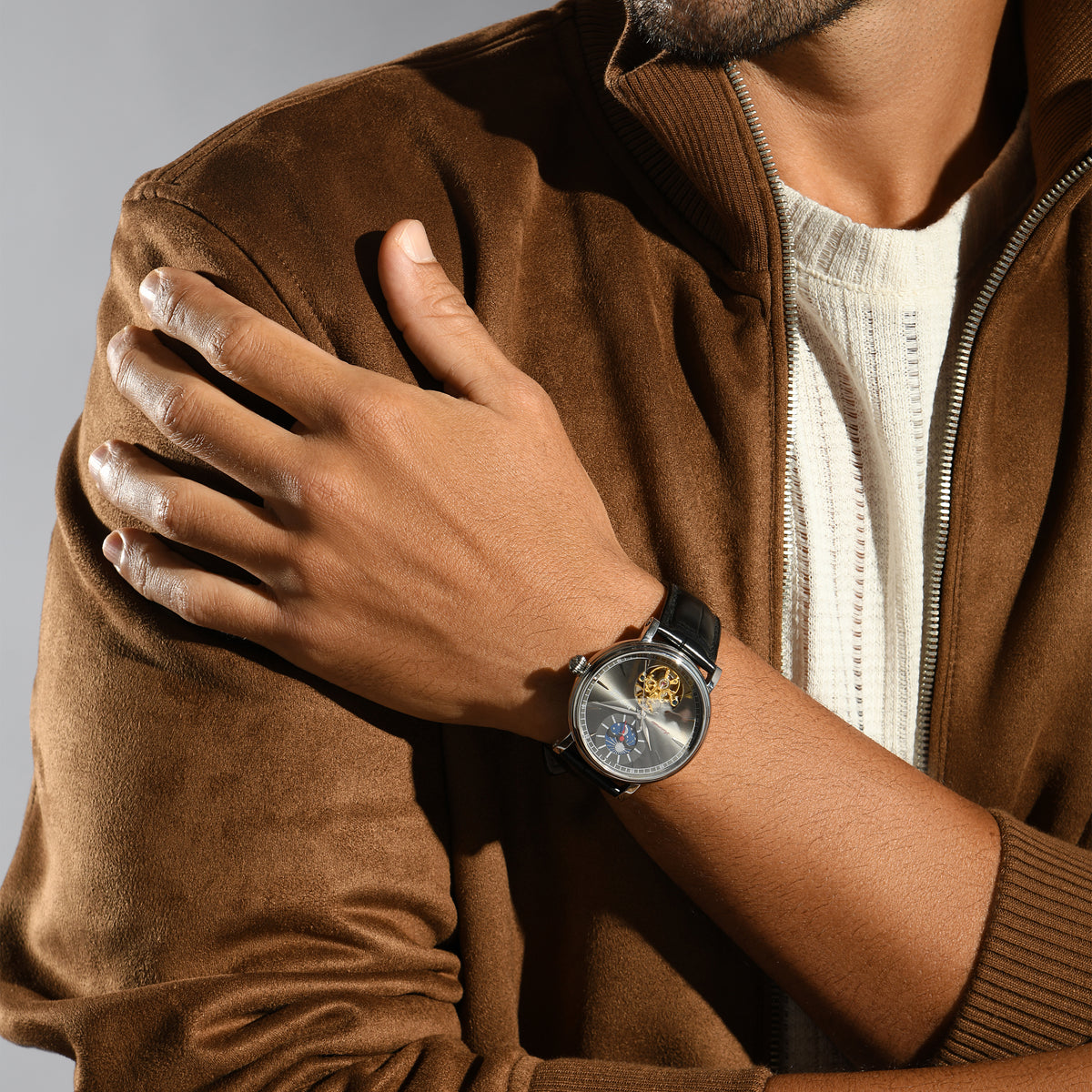 Jupiter Men Automatic Grey Dial Analog Leather Watch 127-L10406