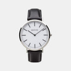 Ceramic Men White Dial Analog Leather Watch 13738-404