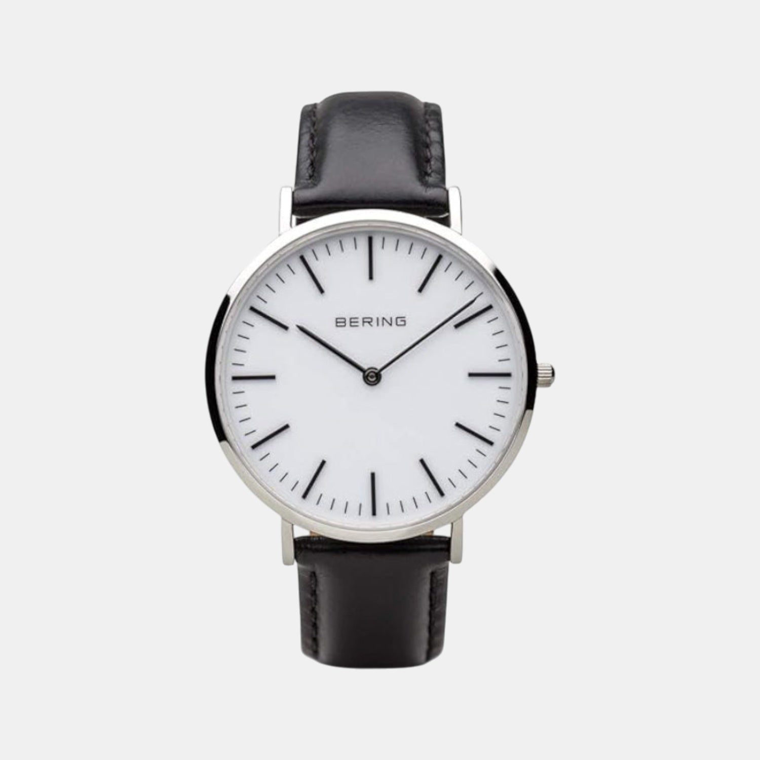 Ceramic Men White Dial Analog Leather Watch 13738-404