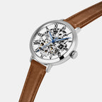 Soline Women Automatic Silver Dial Analog Leather Watch 137H604