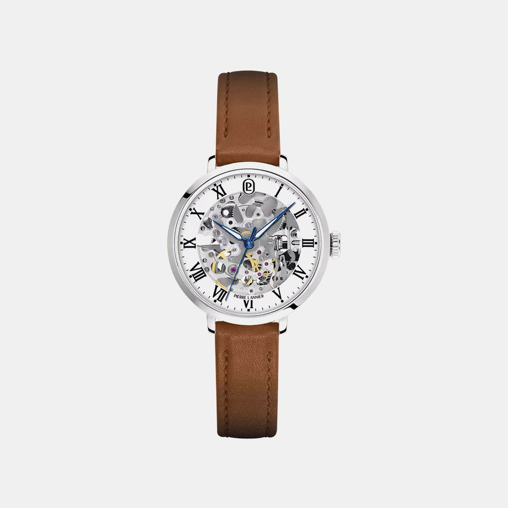 Soline Women Automatic Silver Dial Analog Leather Watch 137H604