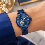 Soline Women Automatic Blue Dial Analog Mesh Watch 139L869