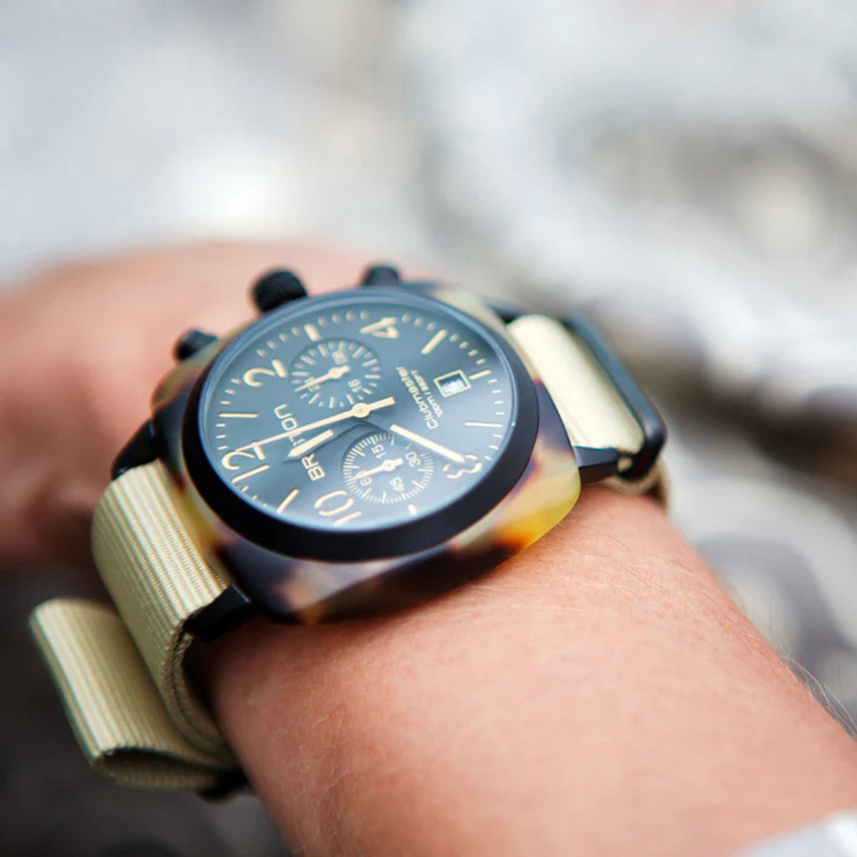 Clubmaster Classic Unisex Quartz Black Dial Chronograph NATO Watch 14140.PBAM.TS.5.NK