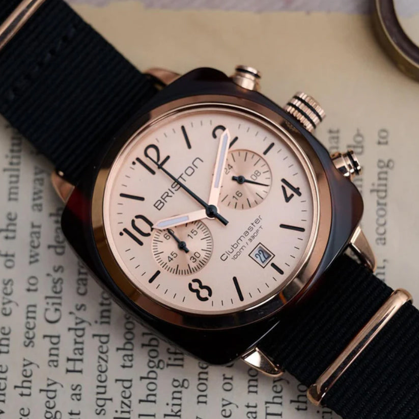 Briston Clubmaster Classic Men Quartz Rose Gold Dial Chronograph Nato Watch 14140.PRA.T.6.NB-2