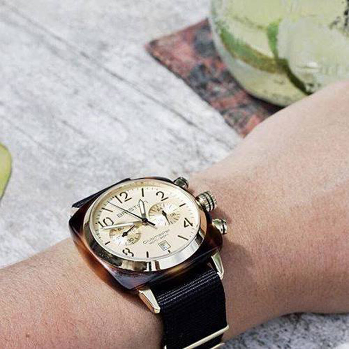 Clubmaster Classic Unisex Quartz Champagne Dial Chronograph NATO Watch 14140.PYA.T.7.NB