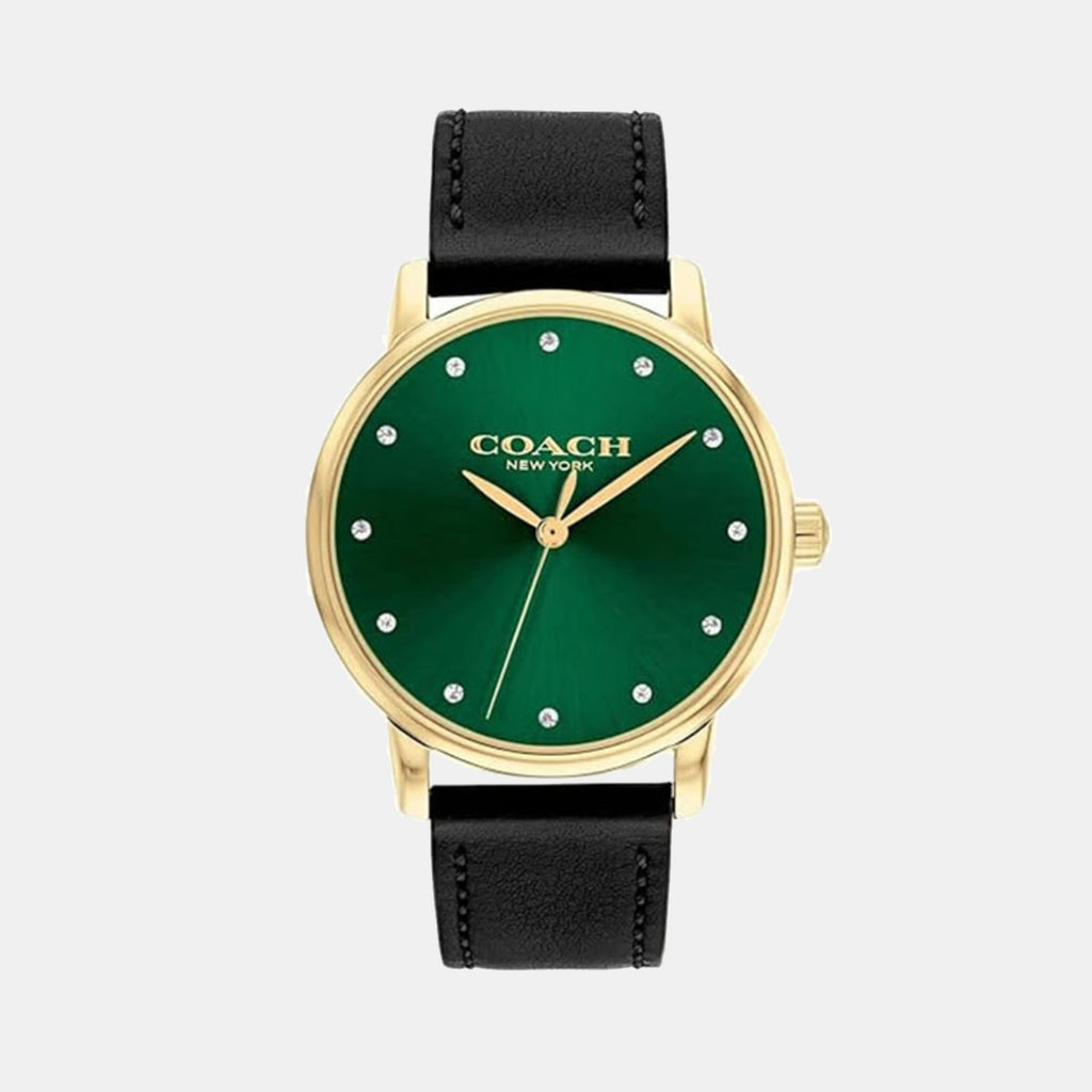 Grand Women Quartz Green Dial Analog Leather Watch 14503972