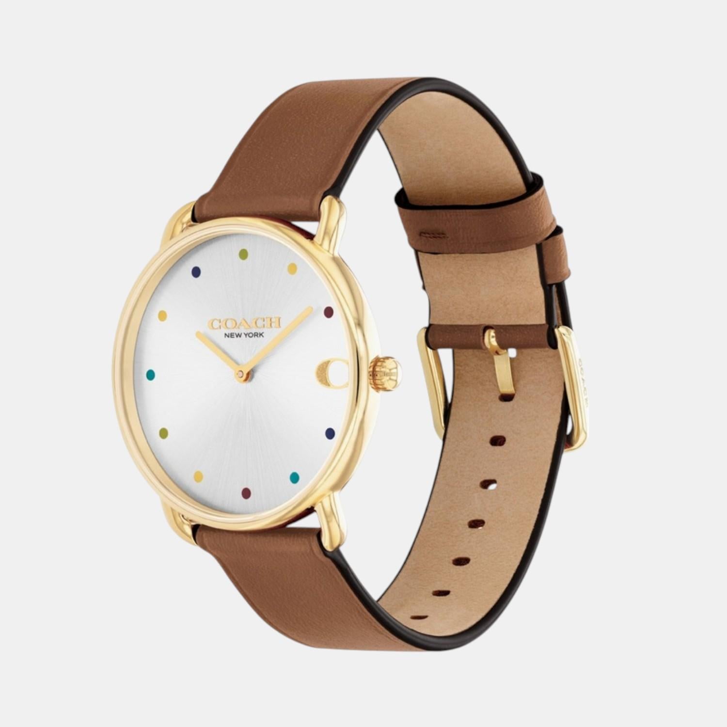 Elliot Women Quartz Silver & White Dial Analog Leather Watch 14504206