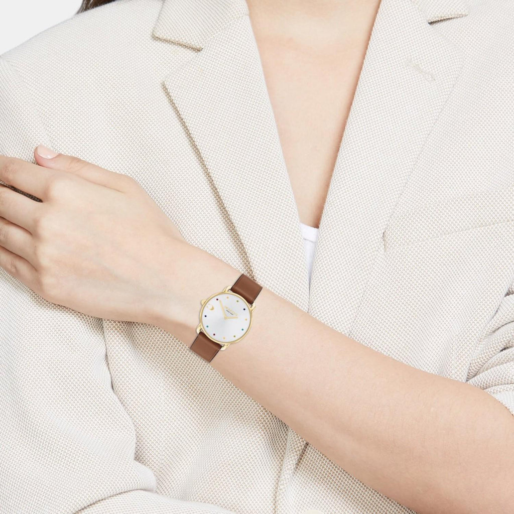 Elliot Women Quartz Silver & White Dial Analog Leather Watch 14504206