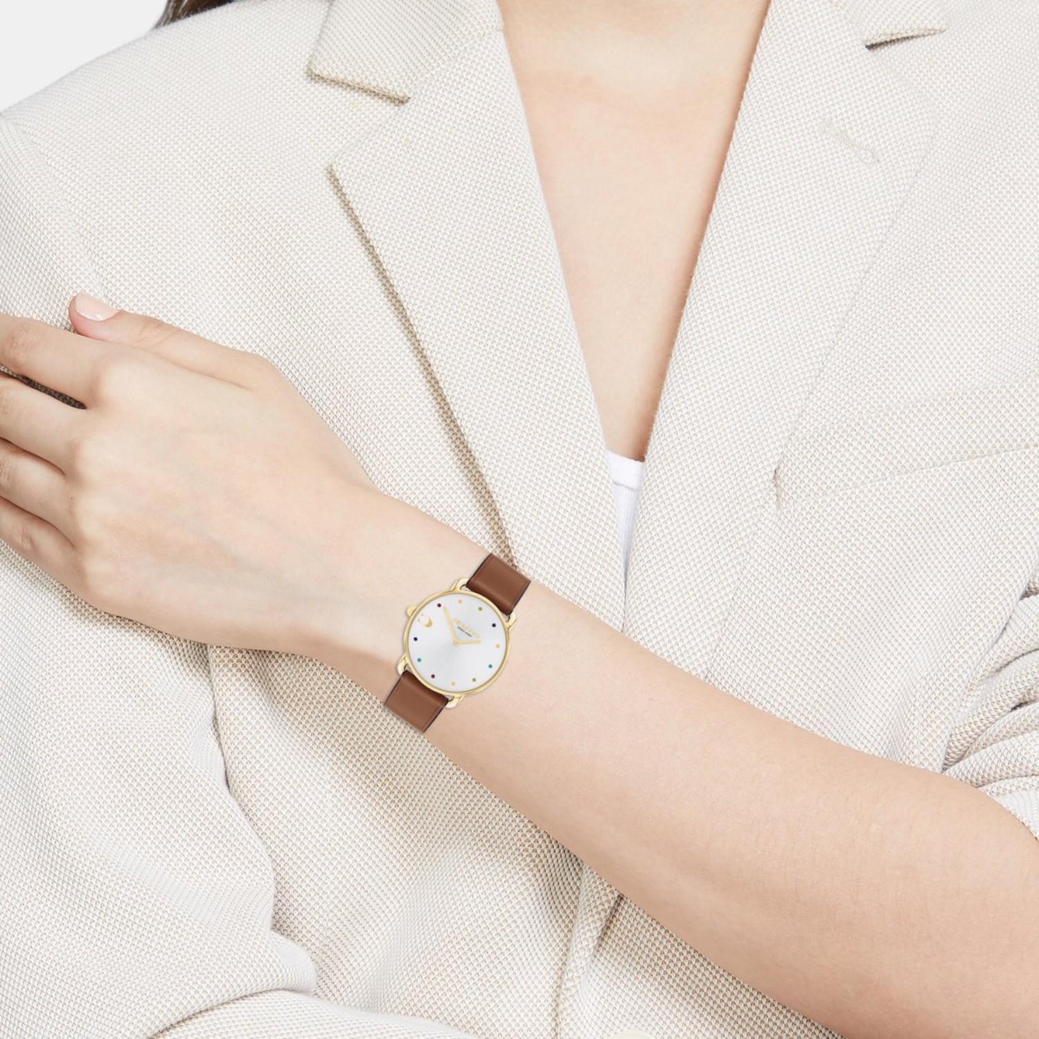 Elliot Women Quartz Silver & White Dial Analog Leather Watch 14504206