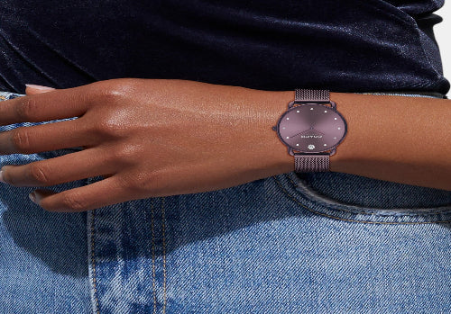 Elliot Women Quartz Purple Dial Analog Mesh Watch 14504211