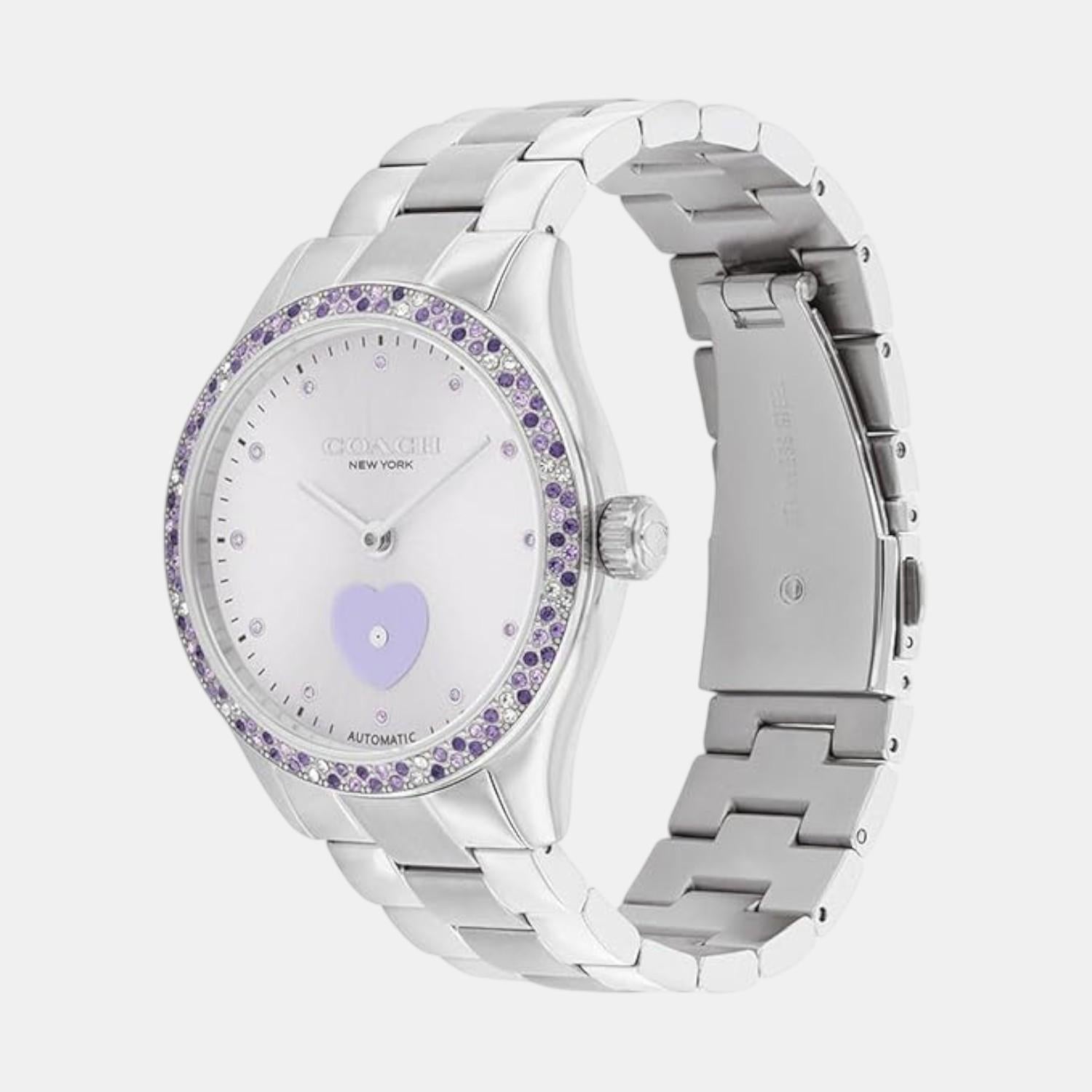 Brooks Women Automatic Lavender Dial Analog Stainless Steel Watch 14504522