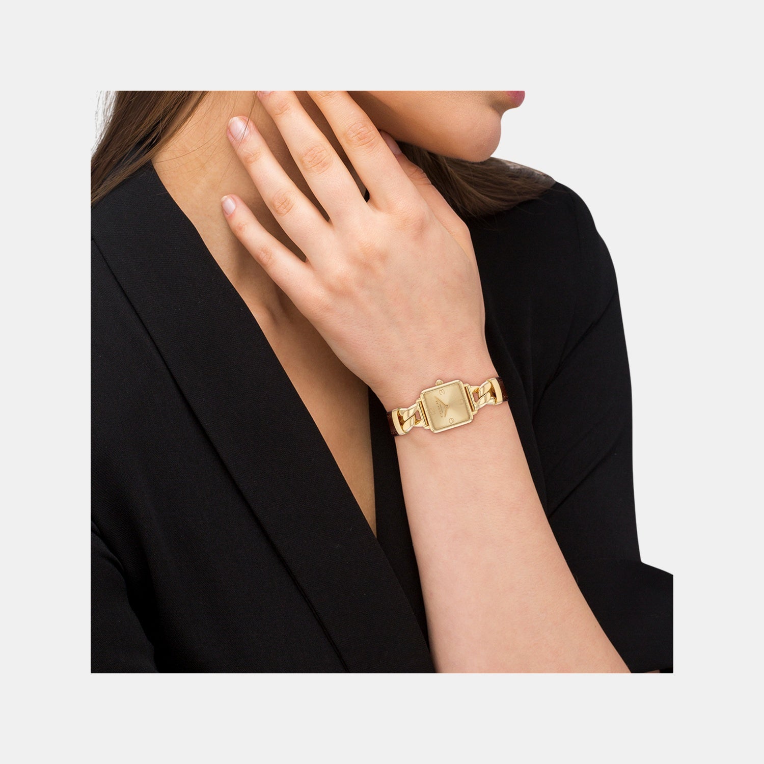 Cass Women Quartz Gold Sunray Dial Analog Calfskin Watch 14504555