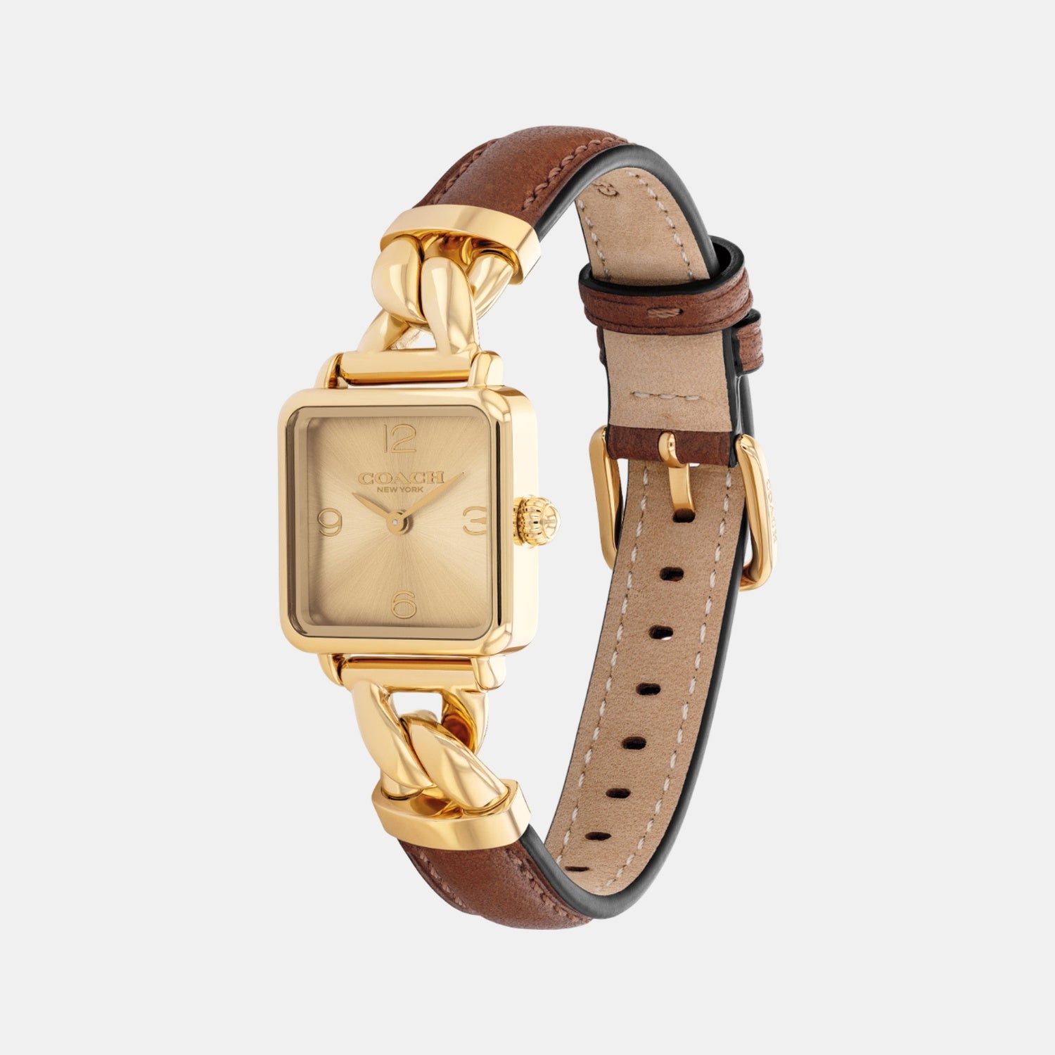 Cass Women Quartz Gold Sunray Dial Analog Calfskin Watch 14504555