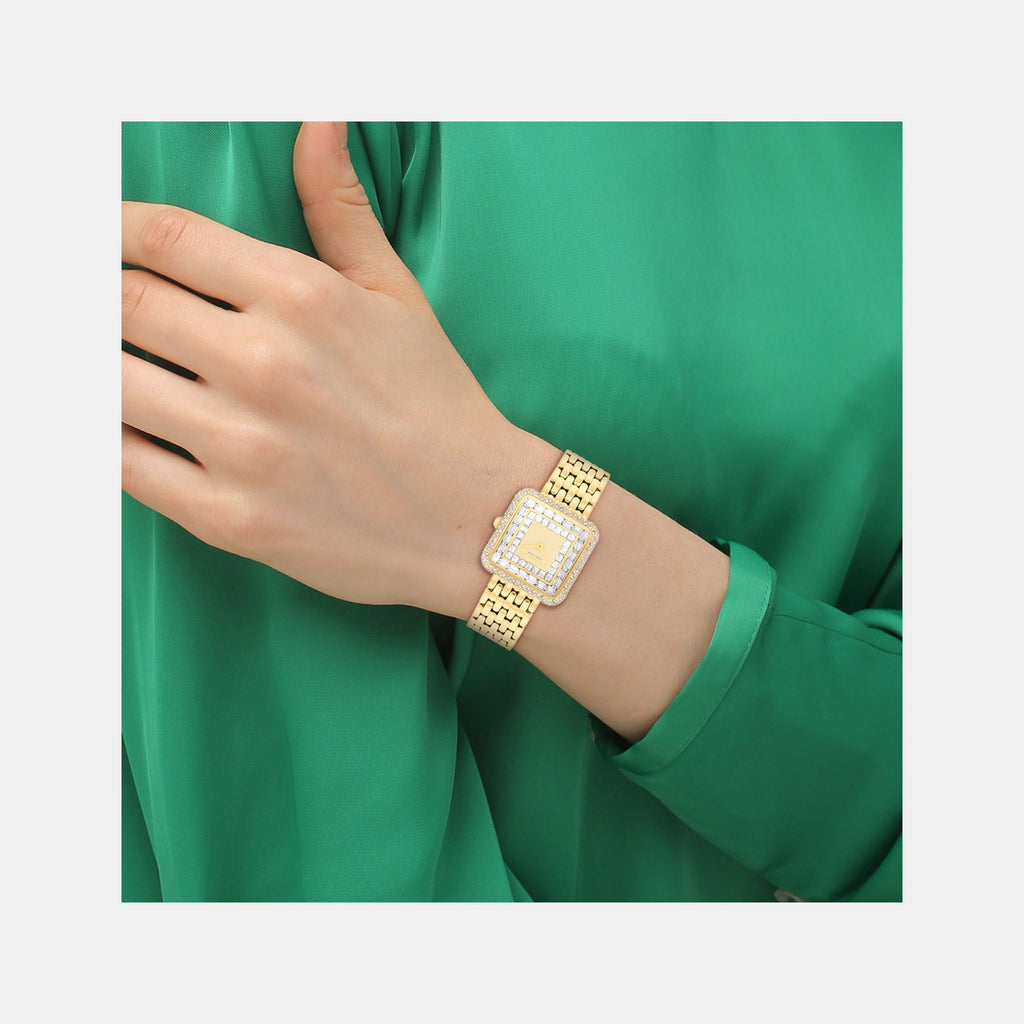 Cass Women Quartz Light Gold Dial Analog Stainless Steel Watch 14504576